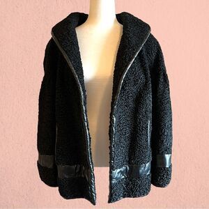 Vintage 1960s Hudson Bay black Persian lamb wool coat leather accents